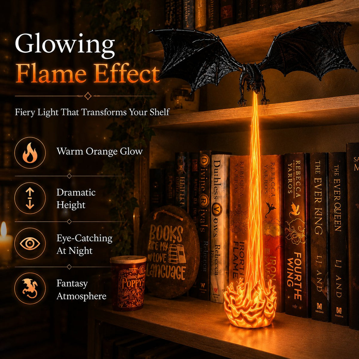🎁Last Day 49% OFF - 🐉🔥Light-Up Dragon Fire Bookshelf Lamp💡