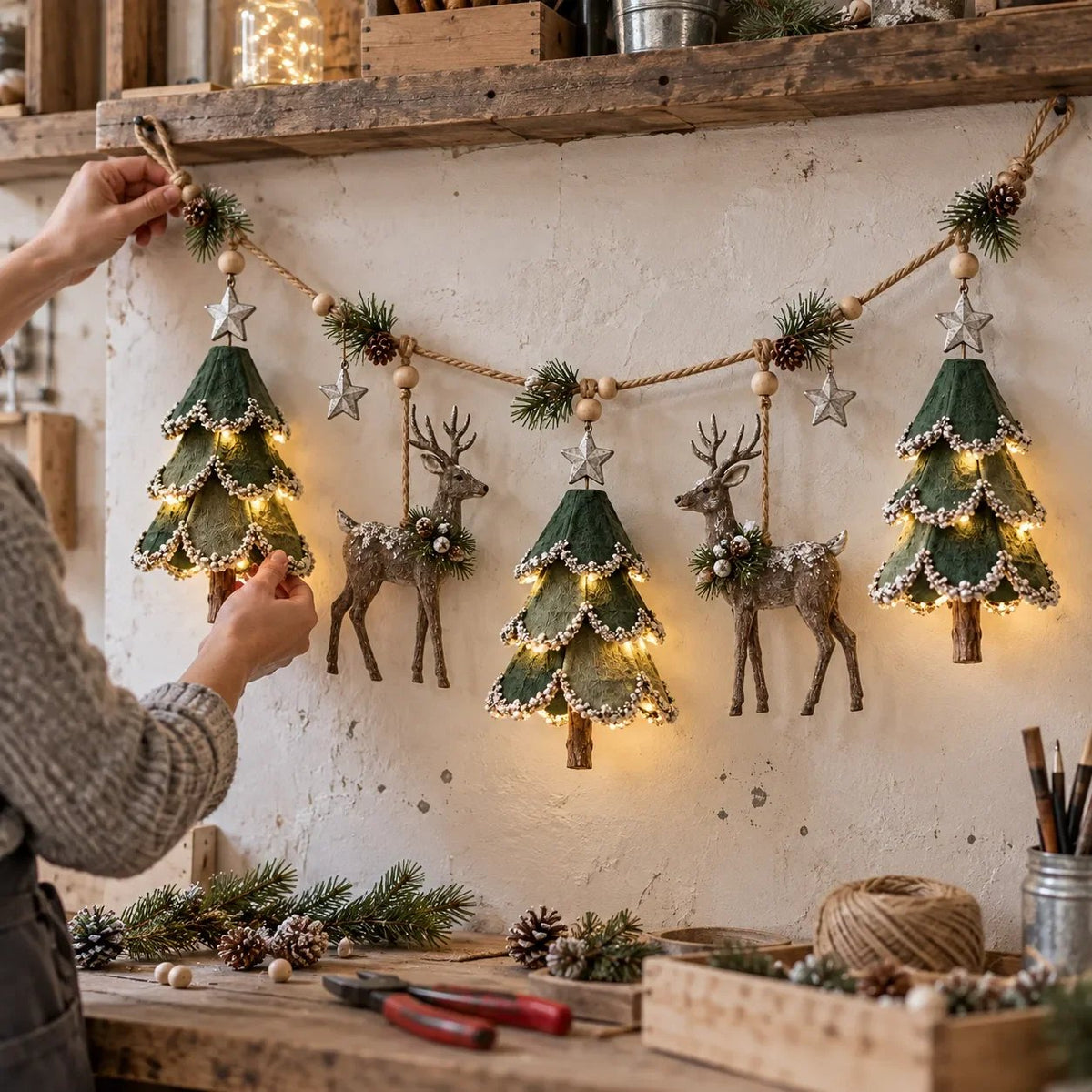 ⏰ LAST DAY 49% OFF - 🎄Lighted Woodland Christmas Garland🦌