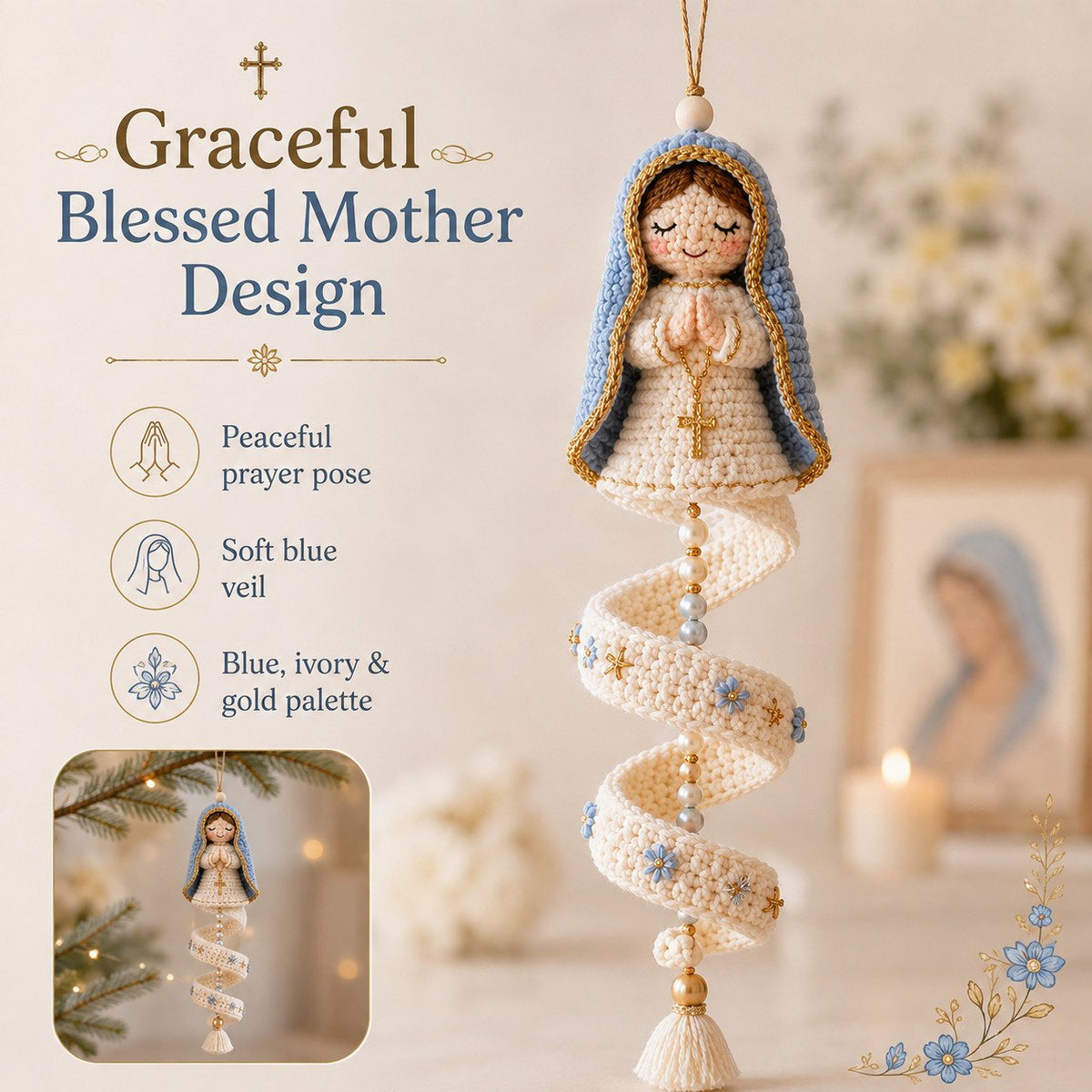 🔥Last Day 50% OFF -✝️DIY Crochet Blessed Mother Spiral Hanging Ornament Kit