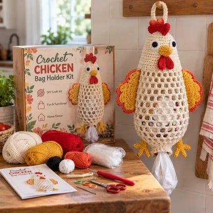 🎁Last Day 49% OFF - ✨Crochet Animal Bag Holder DIY Kit – Cute & Functional Hanging Storage Craft Kit🧵