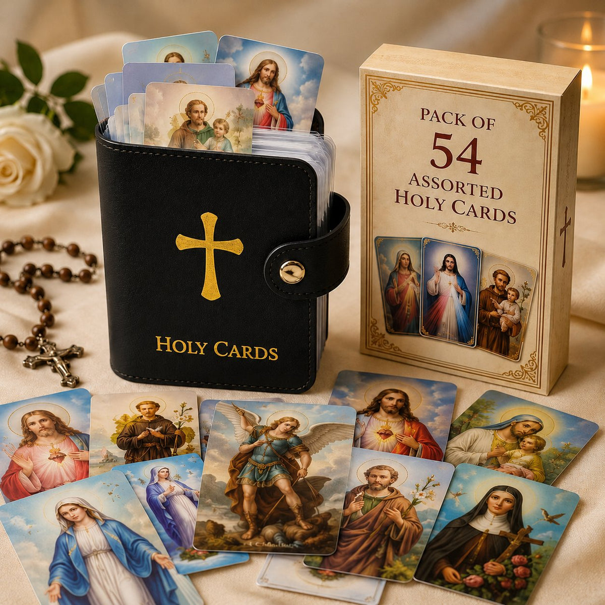 (🎁Last Day 49% OFF)✝️Catholic Genuine Leather Holy Card Holder – Pocket Prayer Card Organizer with Snap Closure