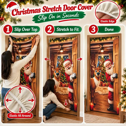 Christmas Santa Door Cover – Elastic Reusable Holiday Door Decoration