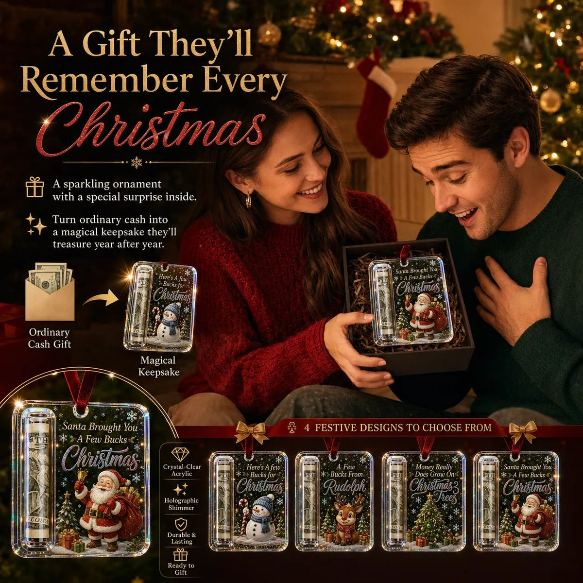 (🎁Last Day 49% OFF)🎄Christmas Cash Gift Ornament- Make Cash Feel Like A Real Christmas Gift💵