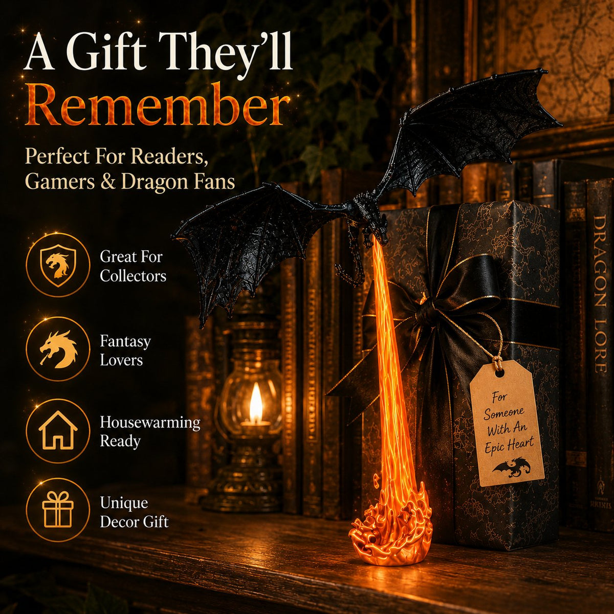 🎁Last Day 49% OFF - 🐉🔥Light-Up Dragon Fire Bookshelf Lamp💡