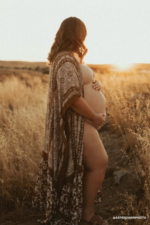 Paisley Tapestry Free Flow Duster Kimono - Brown