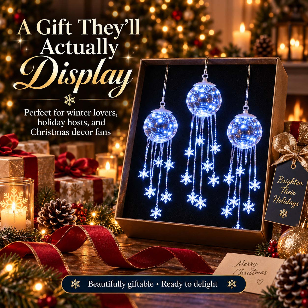 Winter Magic Snowflake Waterfall – Hanging LED Christmas Decorations❄️
