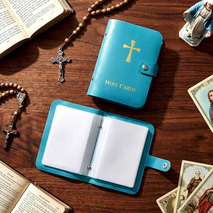 (🎁Last Day 49% OFF)✝️Catholic Genuine Leather Holy Card Holder – Pocket Prayer Card Organizer with Snap Closure