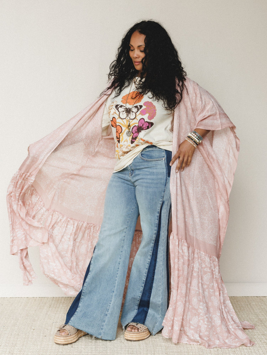 Paisley Tapestry Free Flow Duster Kimono - Blush