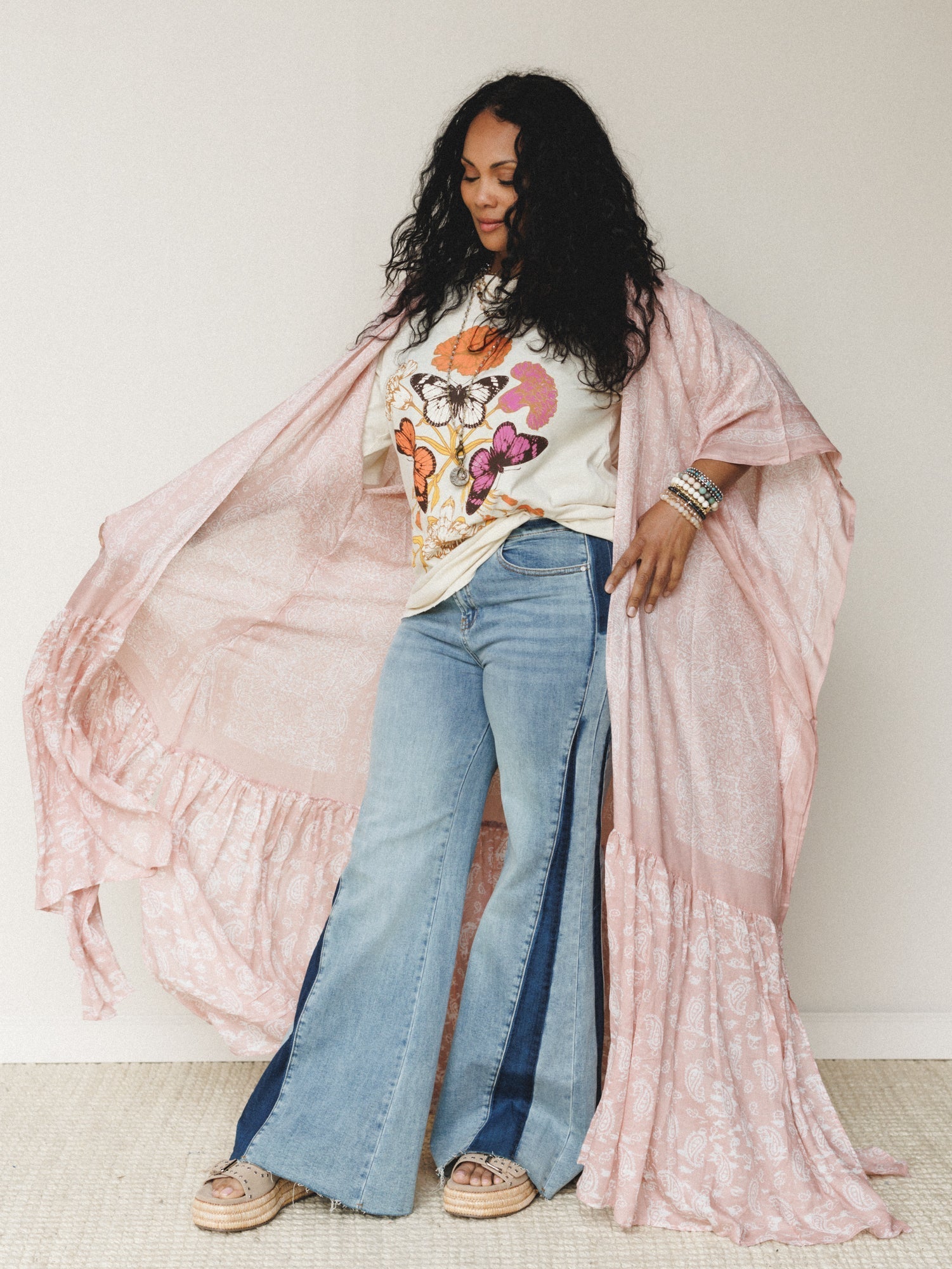 Paisley Tapestry Free Flow Duster Kimono - Blush