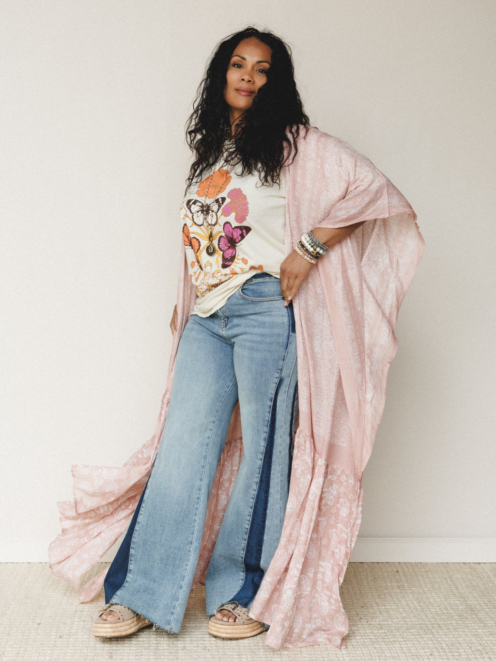 Paisley Tapestry Free Flow Duster Kimono - Blush