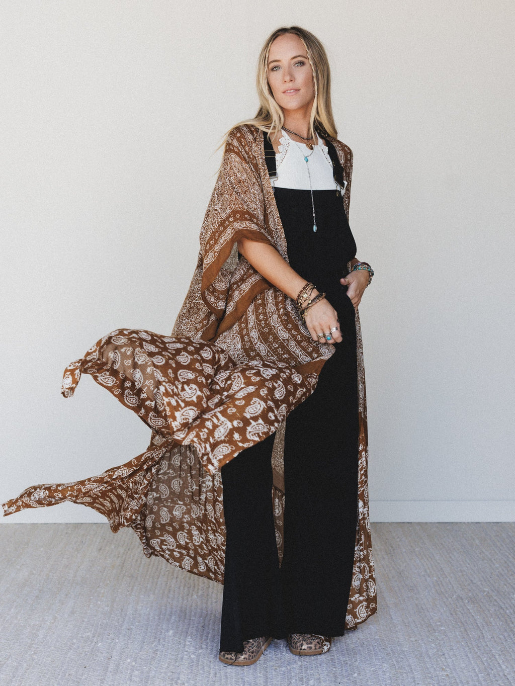 Paisley Tapestry Free Flow Duster Kimono - Brown