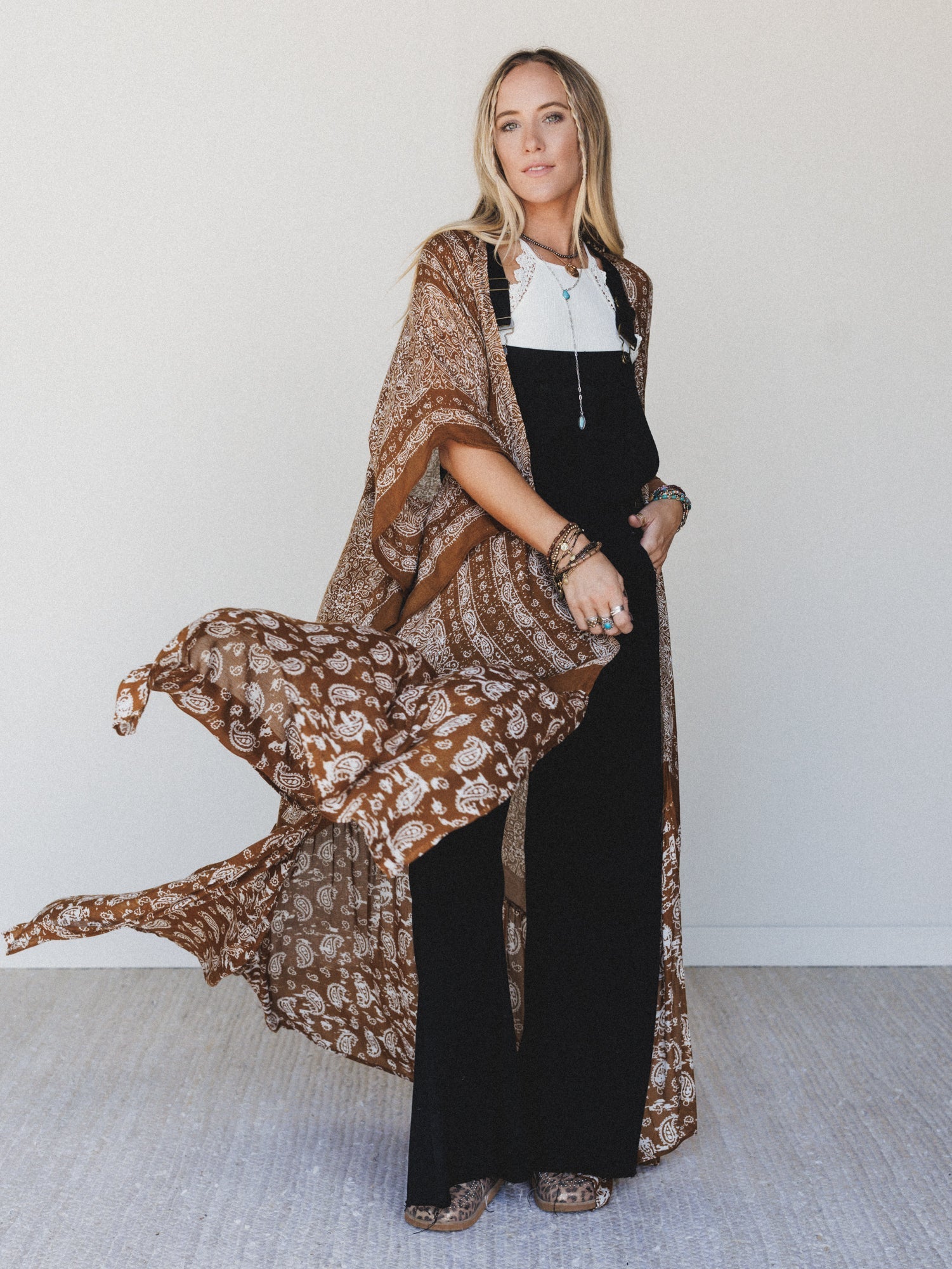 Paisley Tapestry Free Flow Duster Kimono - Brown