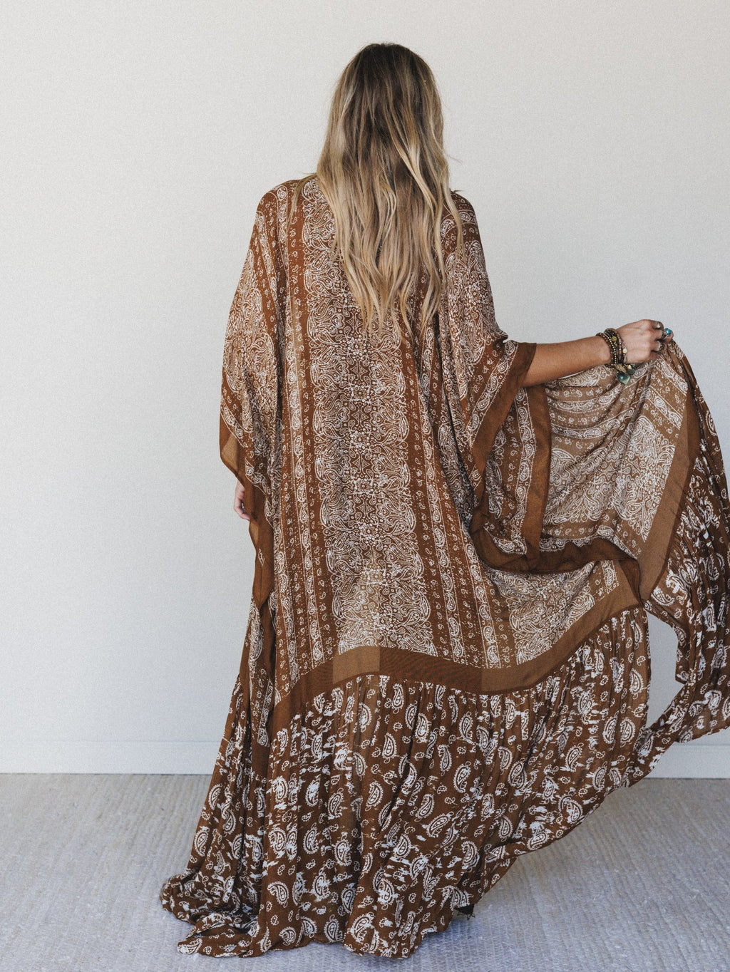 Paisley Tapestry Free Flow Duster Kimono - Brown