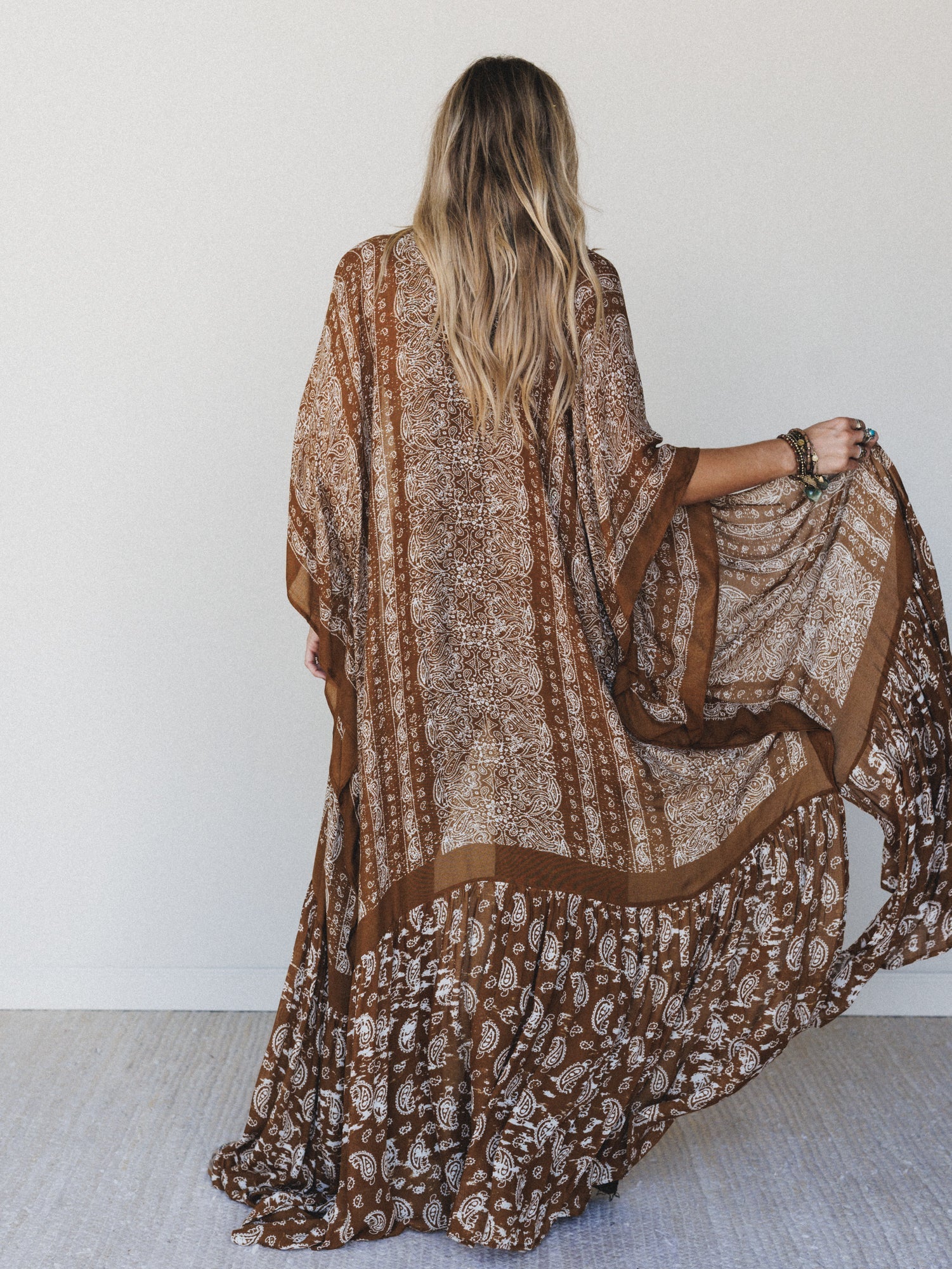 Paisley Tapestry Free Flow Duster Kimono - Brown