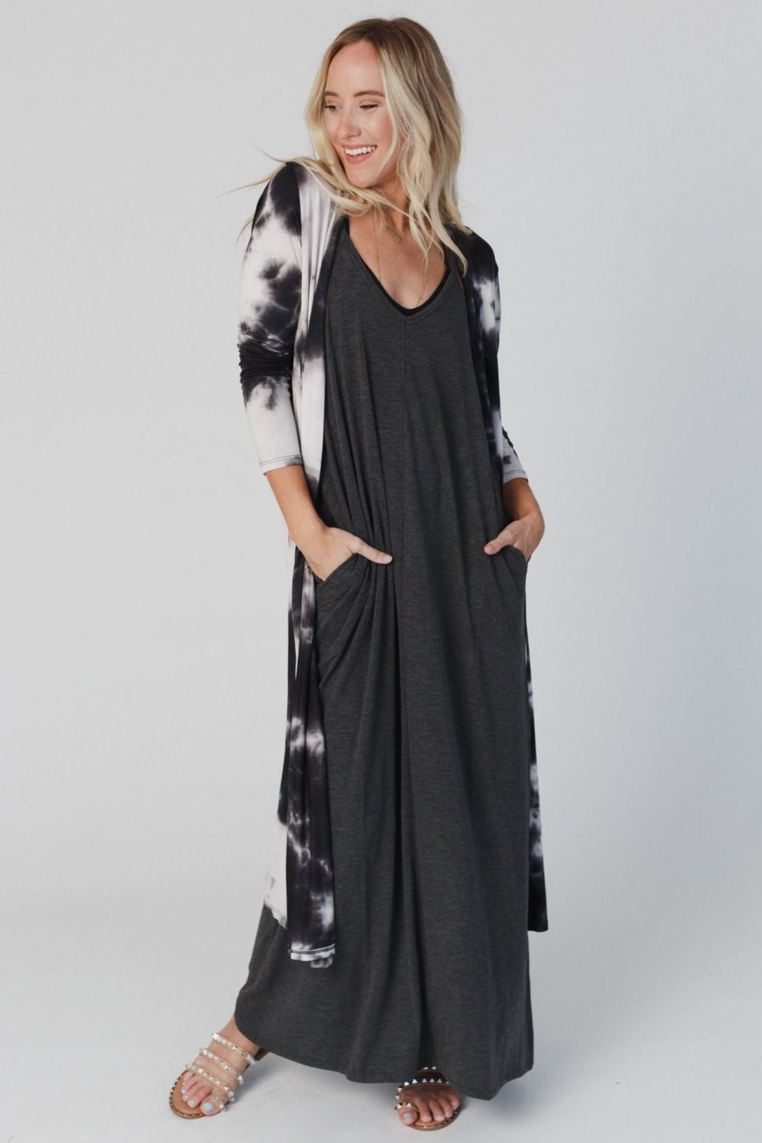 My Go To Duster Cardigan - Black Tie Dye