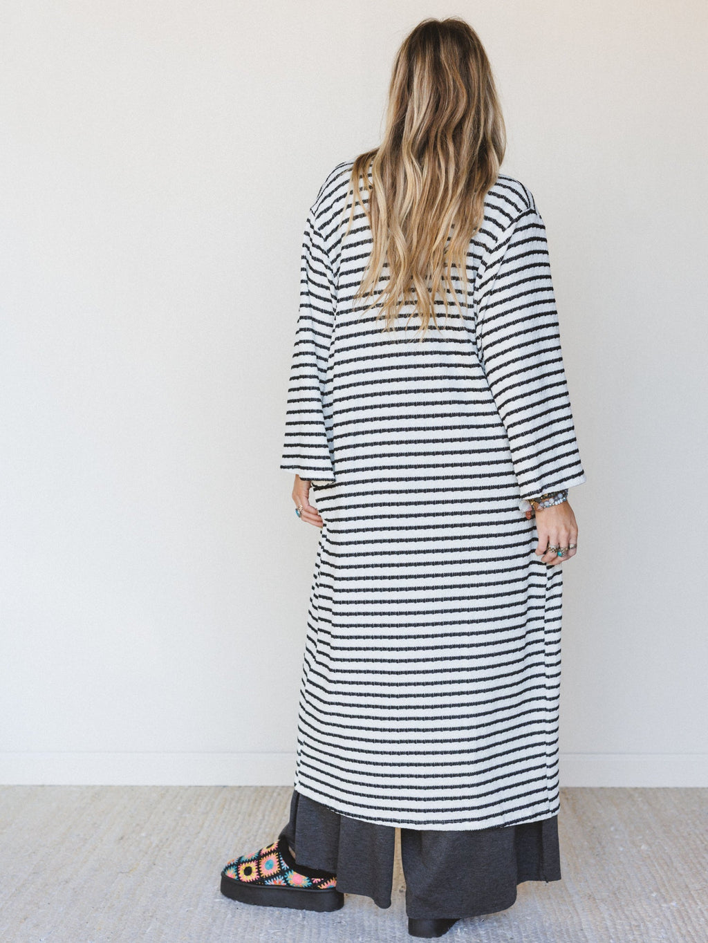 The Nest Venyx Striped Duster Cardigan - Cream Black