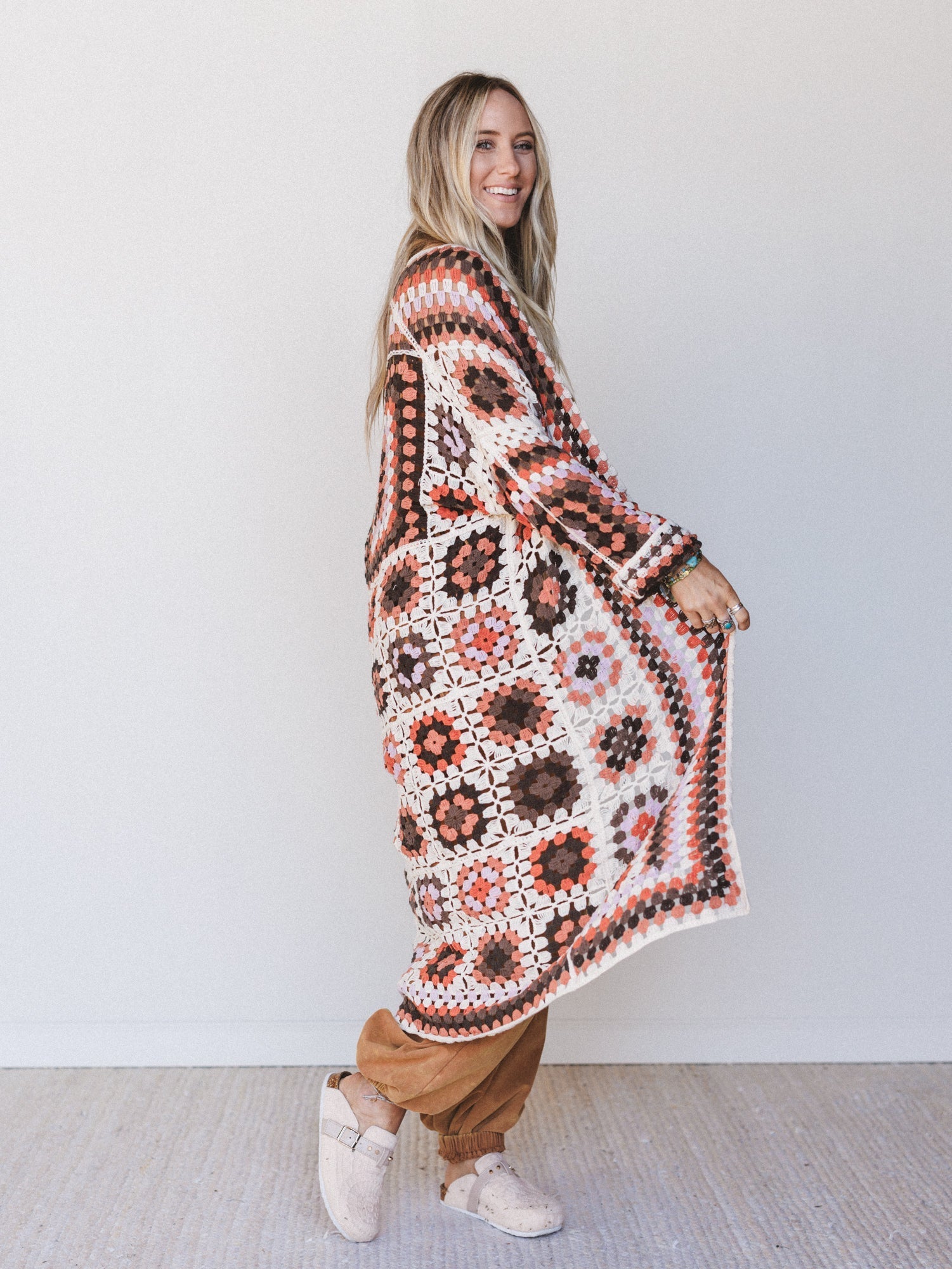 The Nest Soulful Wanderer Crochet Duster - Brown Multi