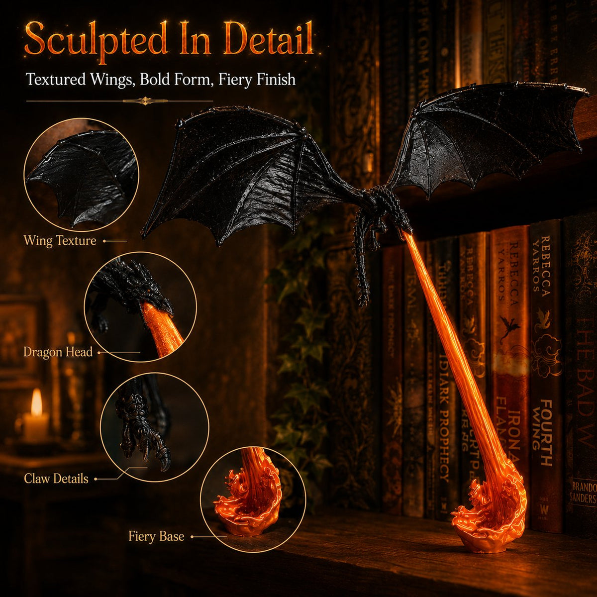 🎁Last Day 49% OFF - 🐉🔥Light-Up Dragon Fire Bookshelf Lamp💡