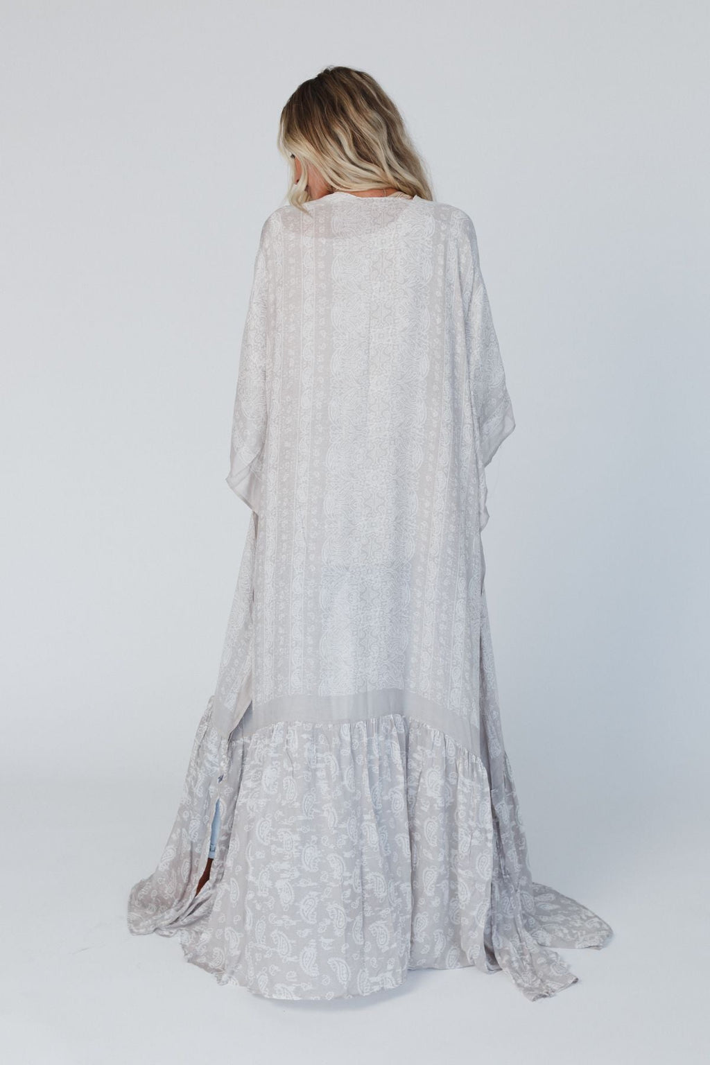 Paisley Tapestry Free Flow Duster Kimono - Gray