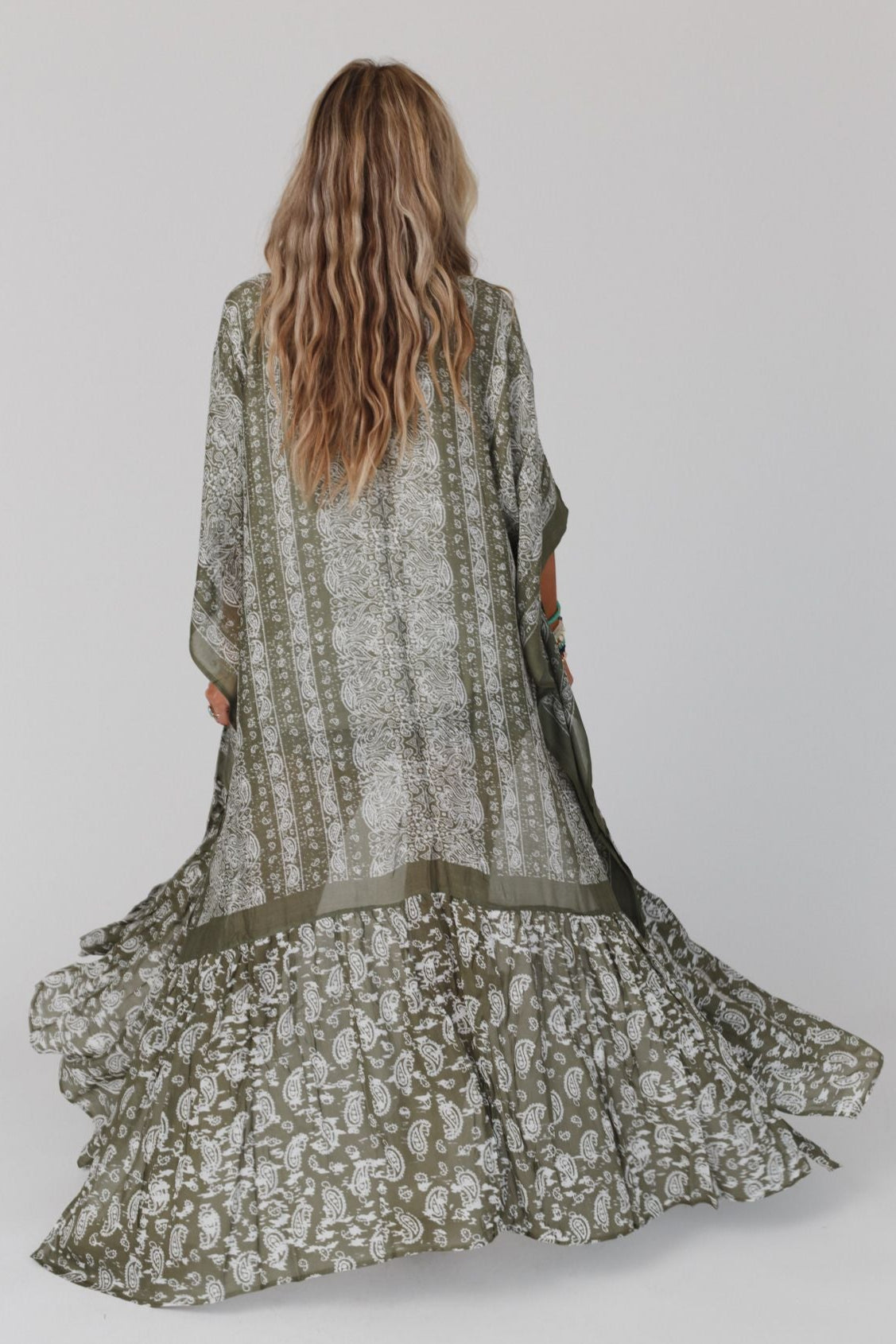 Paisley Tapestry Free Flow Duster Kimono - Olive