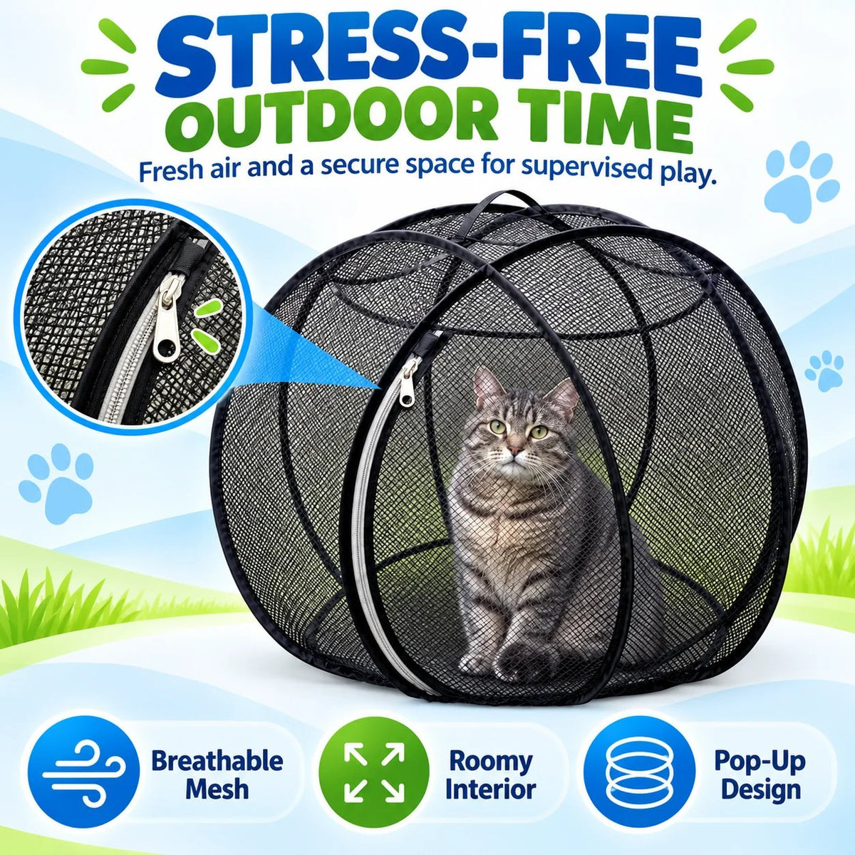 🐱🌿 FreshAir Cat HavenTM – Pop-Up Mesh Playpen