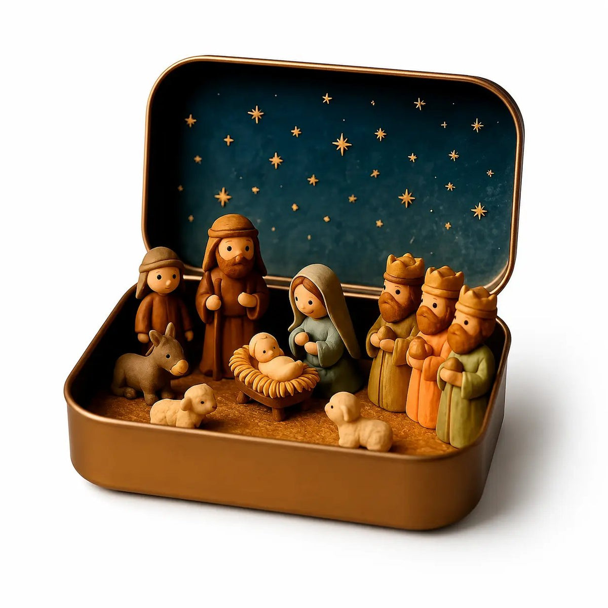 (🎁Last Day 49% OFF)✝️Mini Nativity Scene Keepsake Tin — Pocket-Sized Christmas Holy Family Set