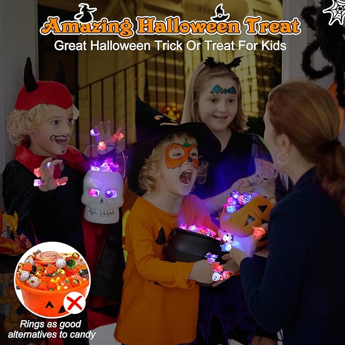 🔥🎃Spooky Season Hot Sale 50% OFF:＄19.99‼️✨LED Light Halloween Glowing Ring 💍| Flashing Light‑Up Party Favor for Halloween Night👻
