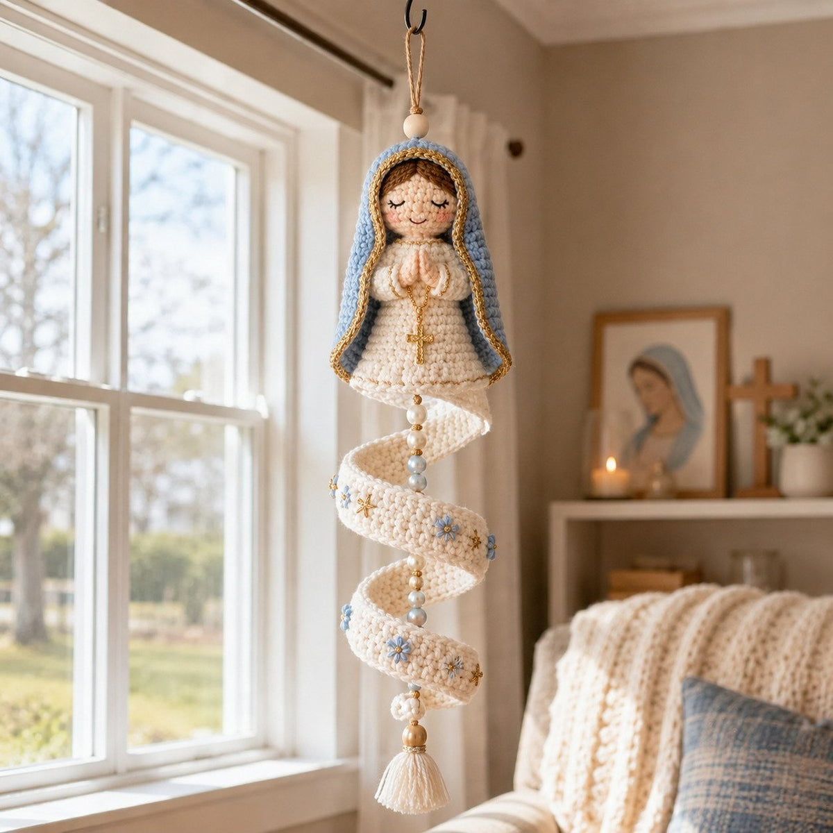 🔥Last Day 50% OFF -✝️DIY Crochet Blessed Mother Spiral Hanging Ornament Kit