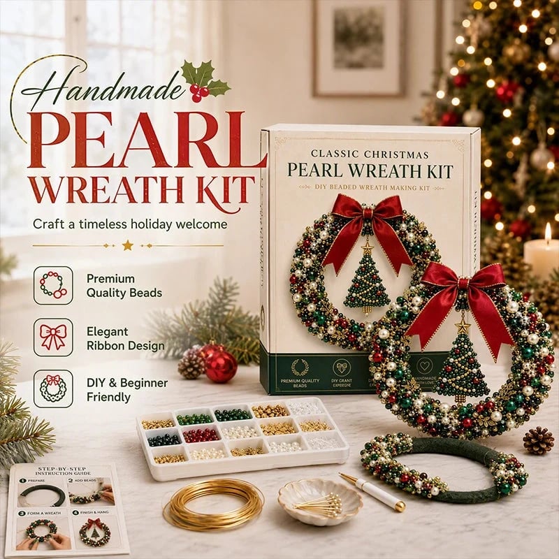 (🎁Last Day 49% OFF)🎄✨DIY Christmas Pearl Beaded Wreath Kit🌸