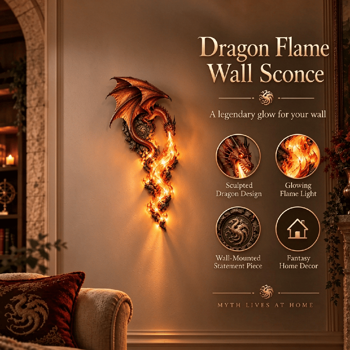 🔥Last Day 49% OFF -🐉 Dragonfire Guardian Wall Sconce – A Legendary Flame Awakens On Your Wall 🔥