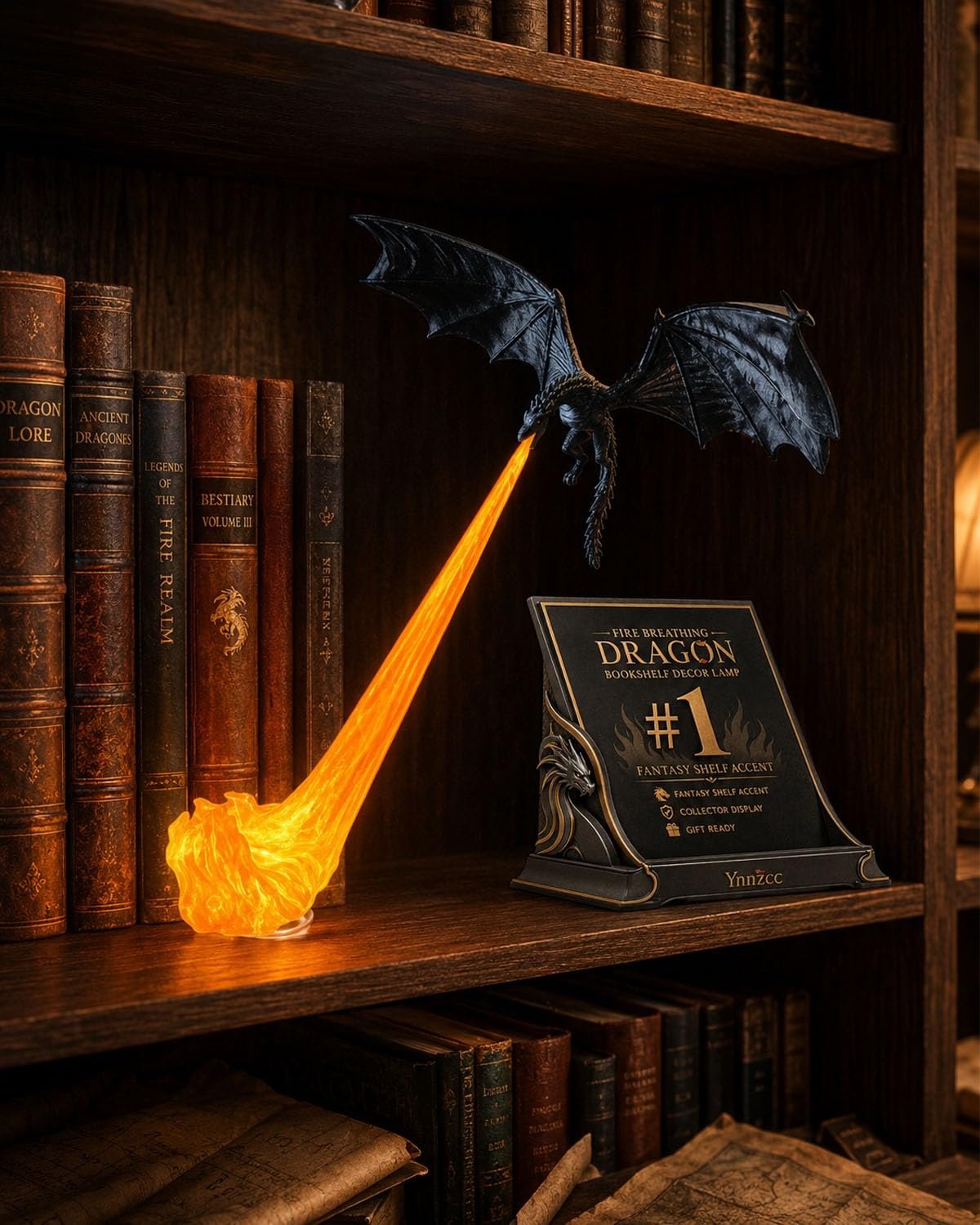 🎁Last Day 49% OFF - 🐉🔥Light-Up Dragon Fire Bookshelf Lamp💡