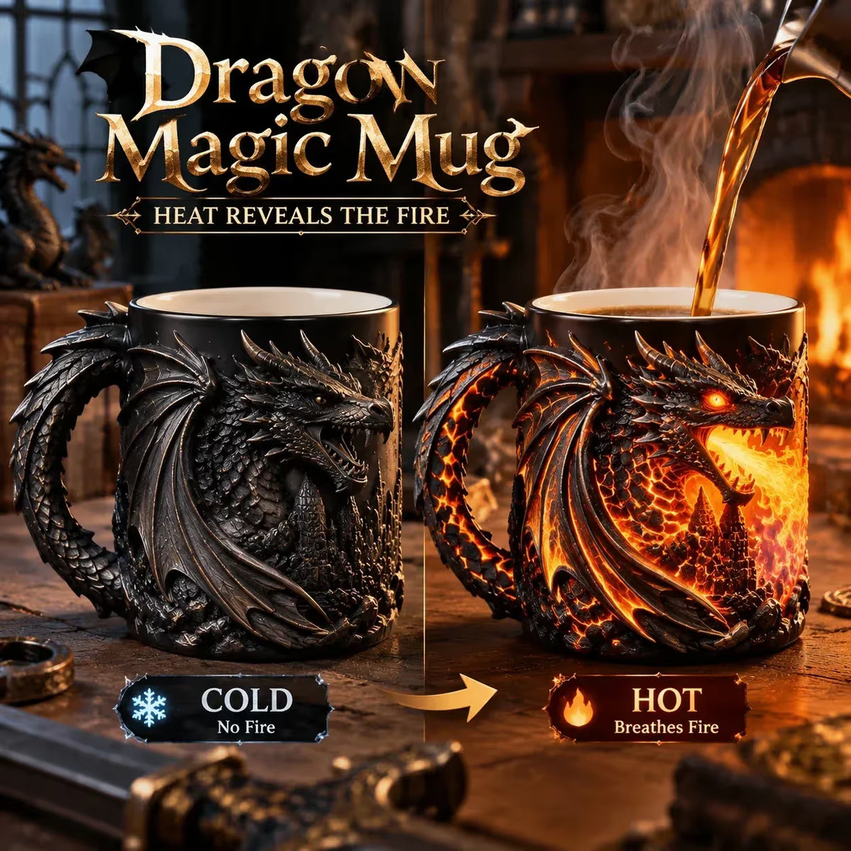 🔥 Last Day 49% OFF - 🐉 Dragonfire 3D Heat-Reveal Magic Mug | Add a Hot Drink. Awaken the Dragon.🔥