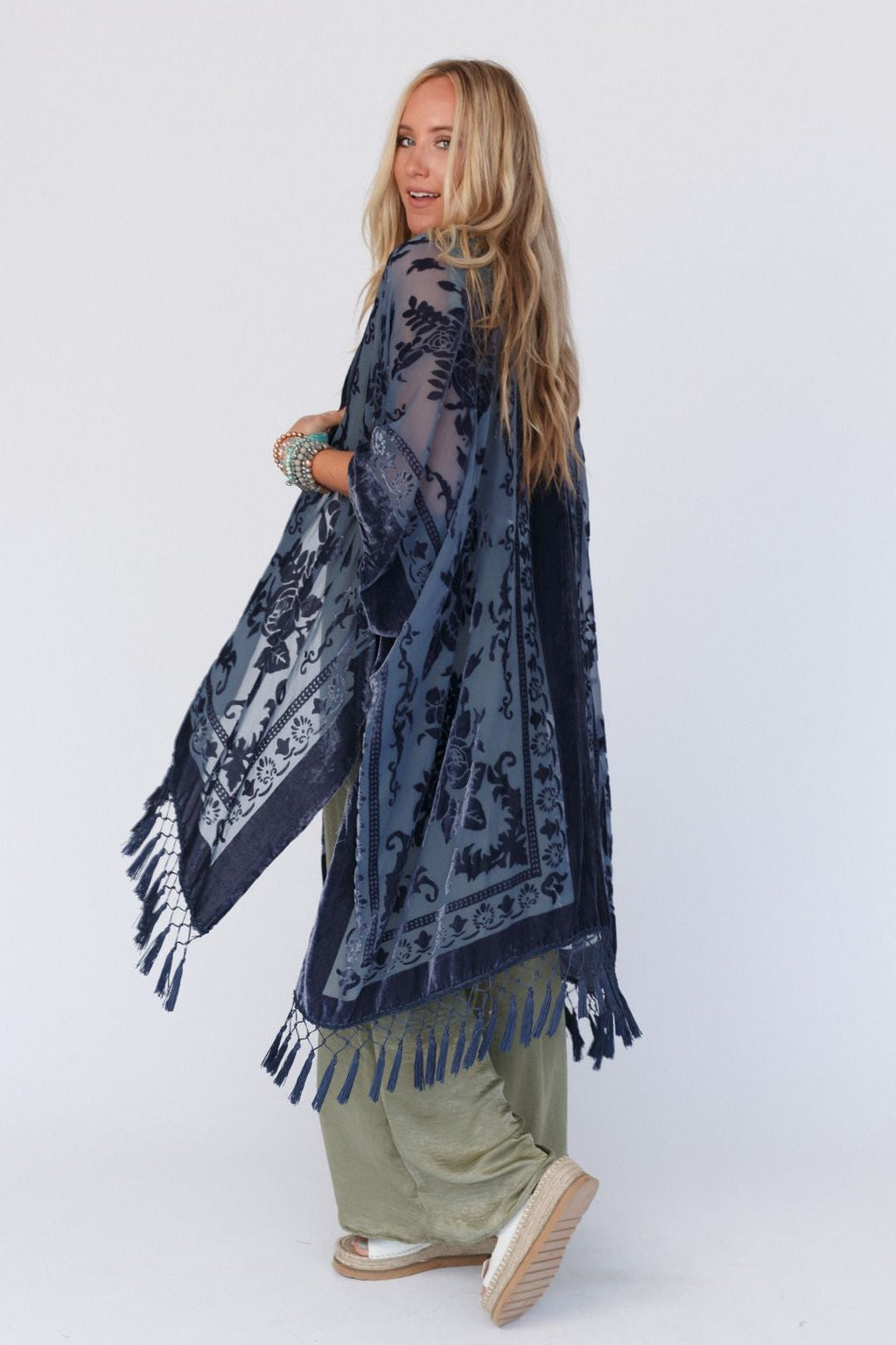 Crushin' On You Velvet Kimono - Navy Blue