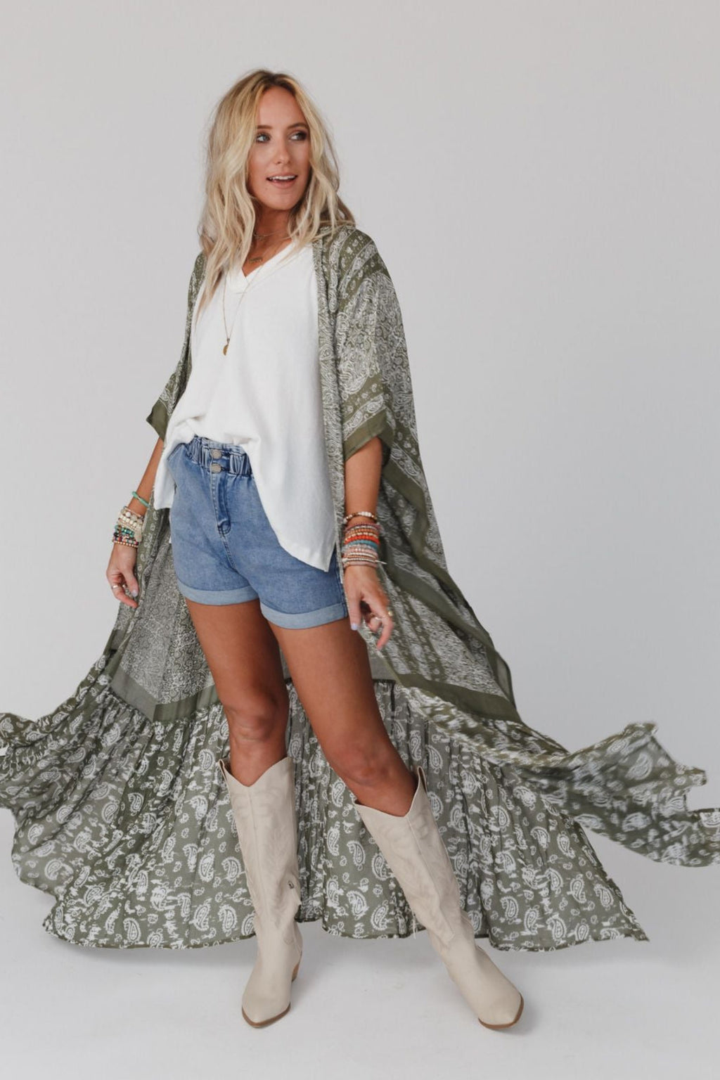 Paisley Tapestry Free Flow Duster Kimono - Olive
