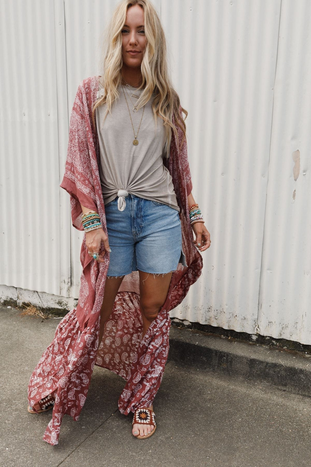 Paisley Tapestry Free Flow Duster Kimono - Wine