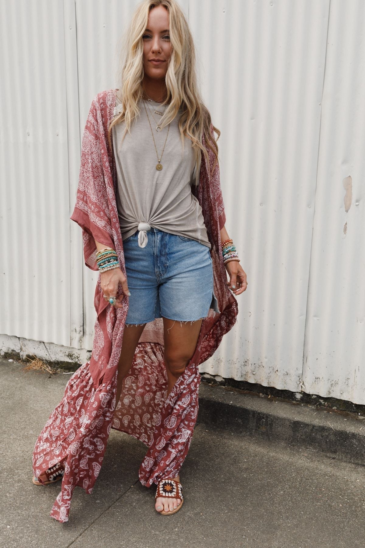Paisley Tapestry Free Flow Duster Kimono - Wine