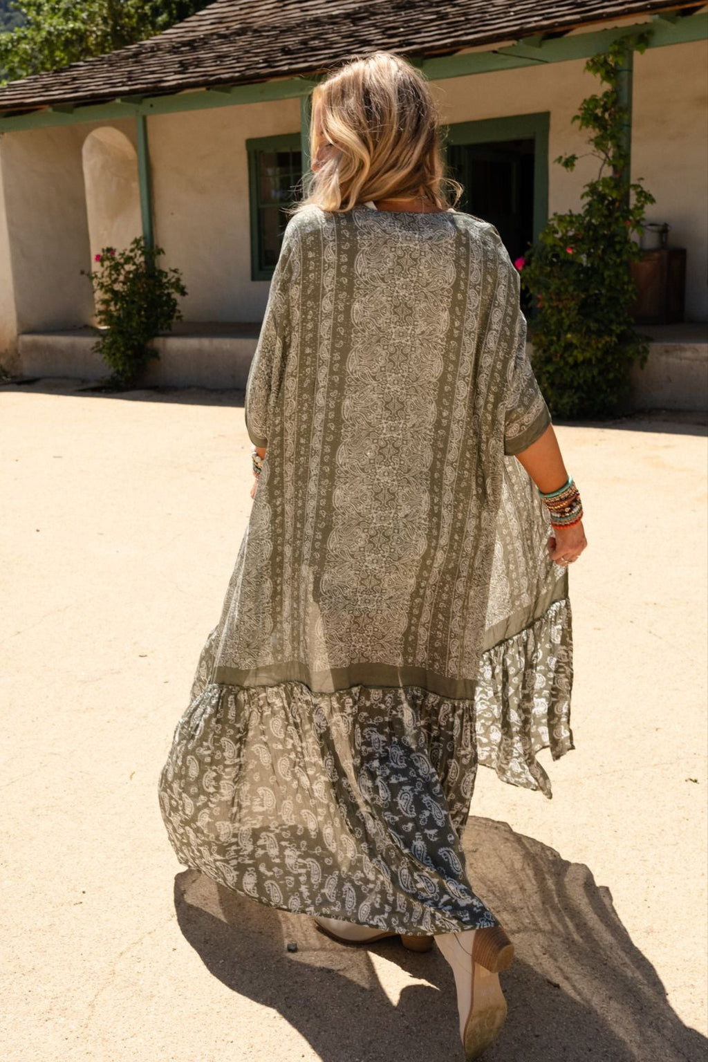 Paisley Tapestry Free Flow Duster Kimono - Olive